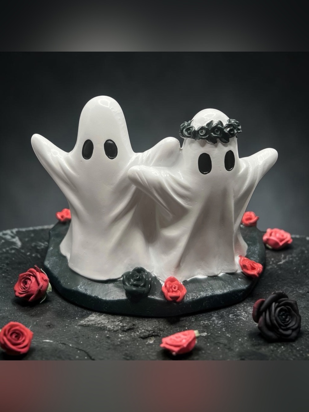 🌹 Yankee Candle Halloween 2 Ghosts Large Jar Holder Floral Crown Roses Base